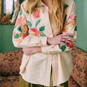 Sézane Maxy Shirt Embroidered Flowers NWT
